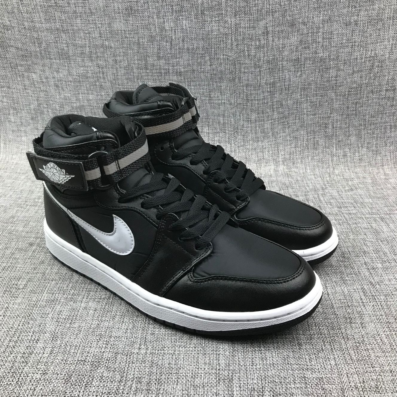 2019 Men Jordan 1 Strap Black Silver Shoes